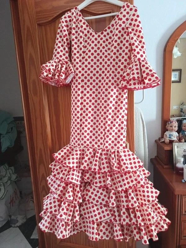 Handgemaakte Flamenca/Gitana pak - Wit en Rood – photo 2